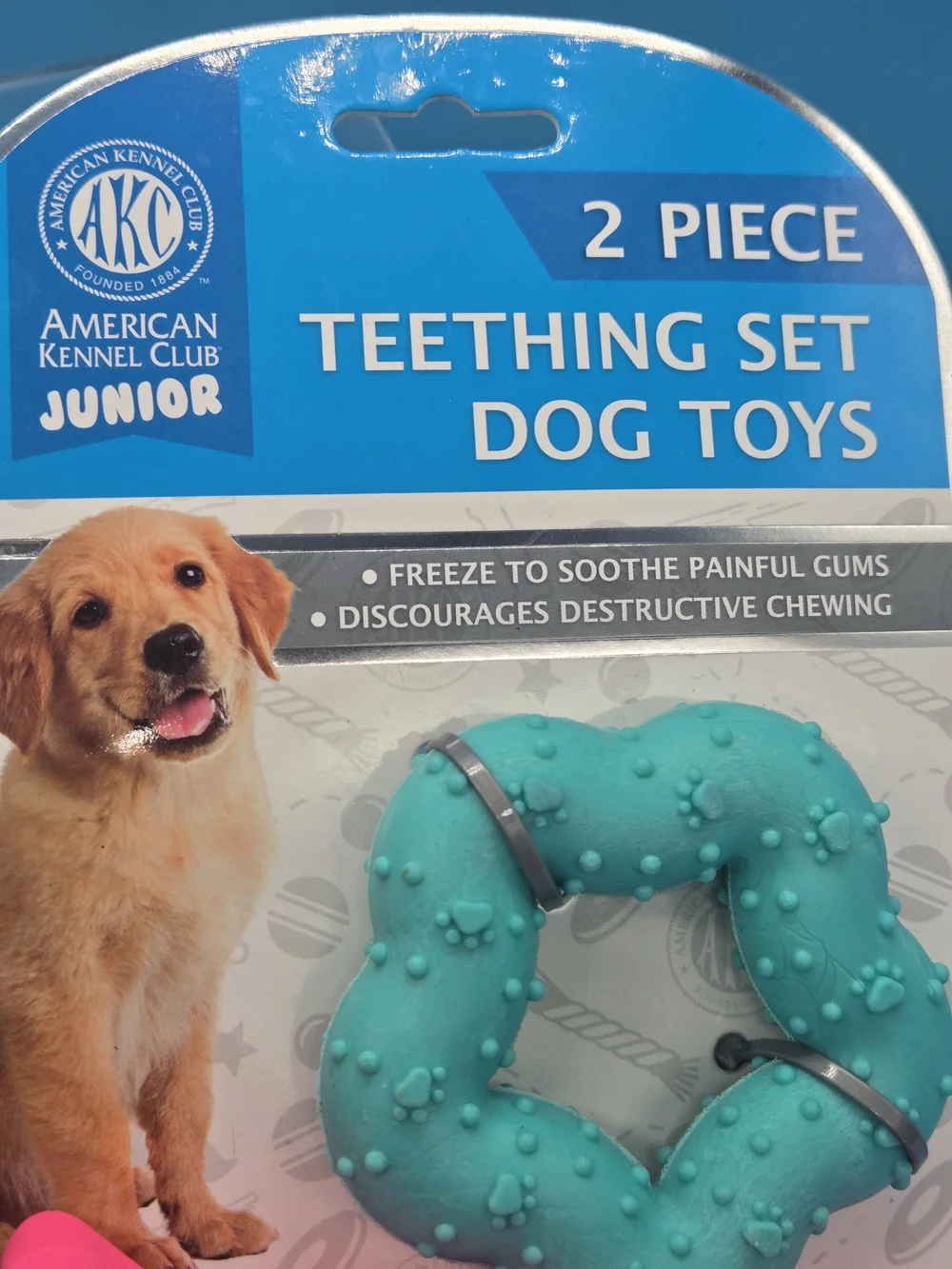 American Kennel Club Junior Pink & Teal Teething Dog Toy Set- 2 Pack